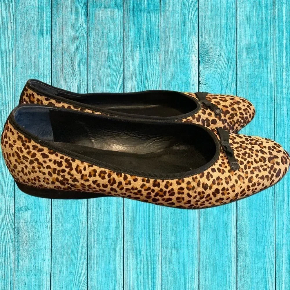 Datelli Cheetah Calf Hair Bow Ballet Flats 10.5
